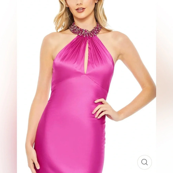New Mac Duggal 68063 Keyhole High Halter Neck Cutout Back Dress In FUCHSIA Sz 16 - Picture 3 of 6